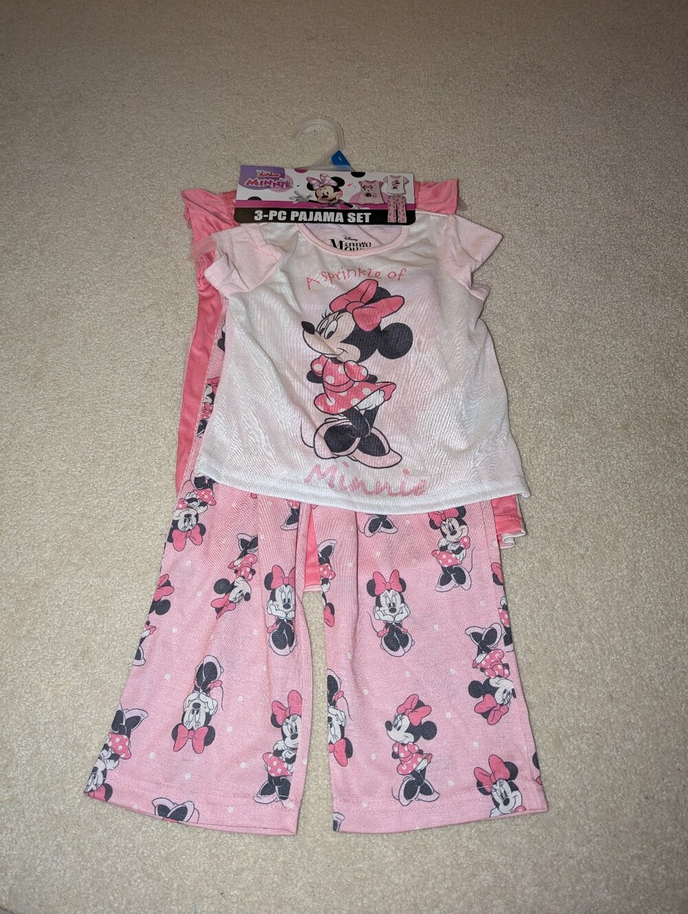 NWT Disney Minnie Mouse 3 Piece Pajama Set